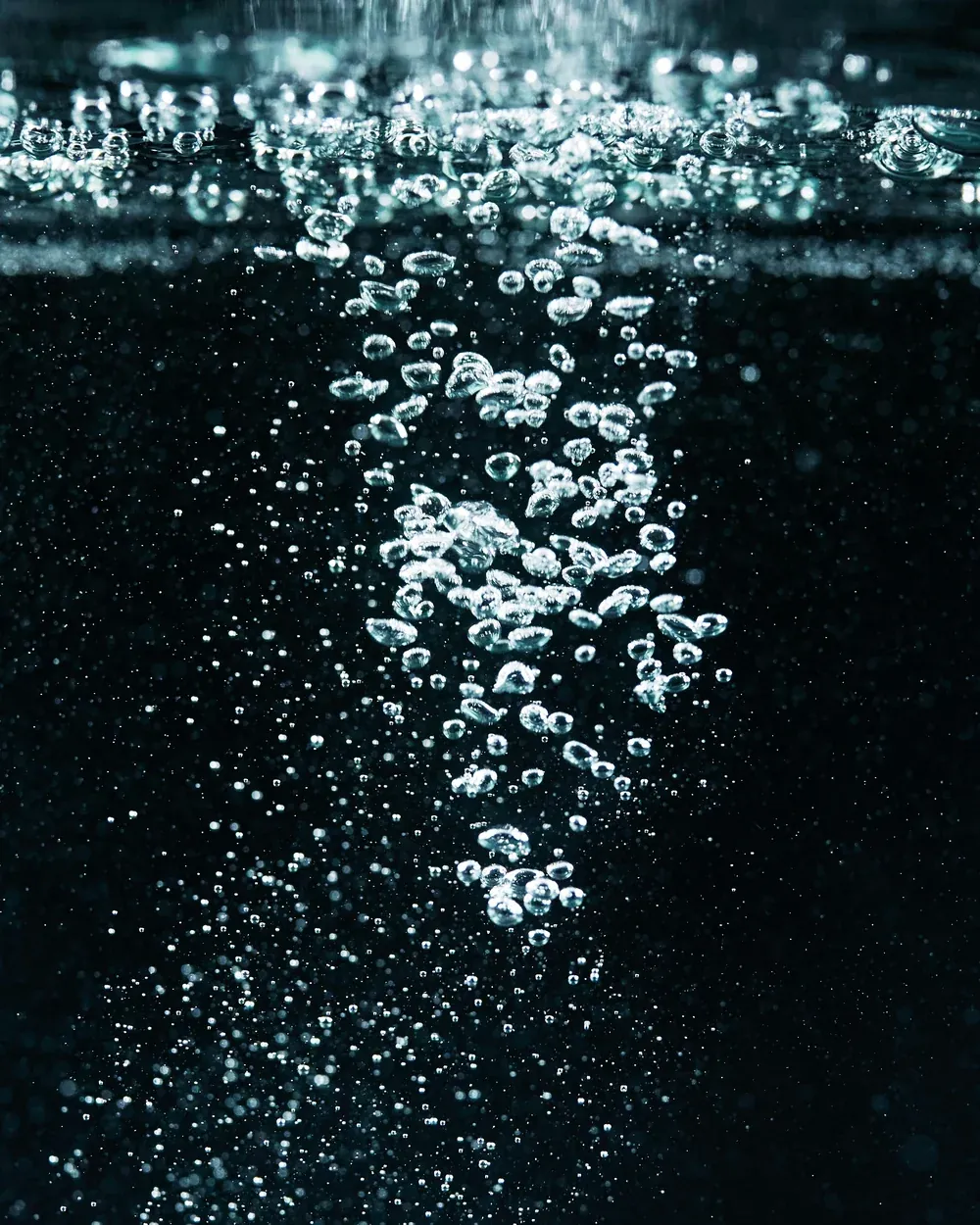 Mineral-rich water, bubbles rising